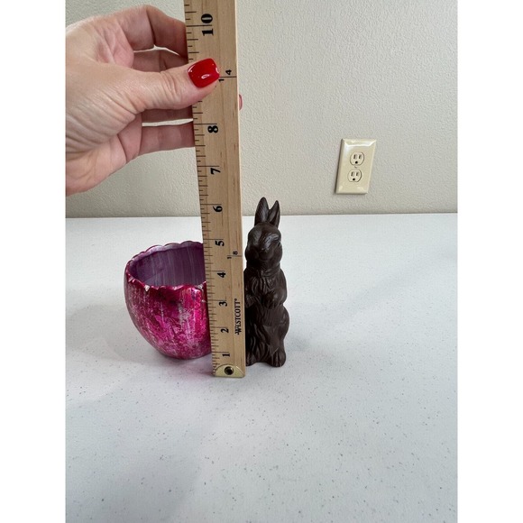 Home Decorative Easter Ceramic Chocolate Bunny Rabbit With‎ Foil Egg Figurine - Picture 8 of 9